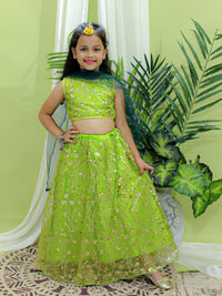 Thumbnail for NOZ2TOZ Kids Girls Ethnic Festive and Wedding Wear Sequin Party Lehenga Choli With Dupatta for - Green - Distacart