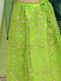 Thumbnail for NOZ2TOZ Kids Girls Ethnic Festive and Wedding Wear Sequin Party Lehenga Choli With Dupatta for - Green - Distacart