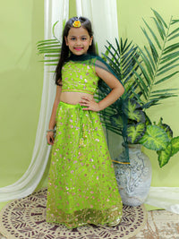Thumbnail for NOZ2TOZ Kids Girls Ethnic Festive and Wedding Wear Sequin Party Lehenga Choli With Dupatta for - Green - Distacart