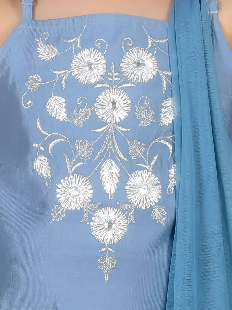 Lil Drama Ethnic Girls Blue Kurta with Sharara and dupatta set - Distacart