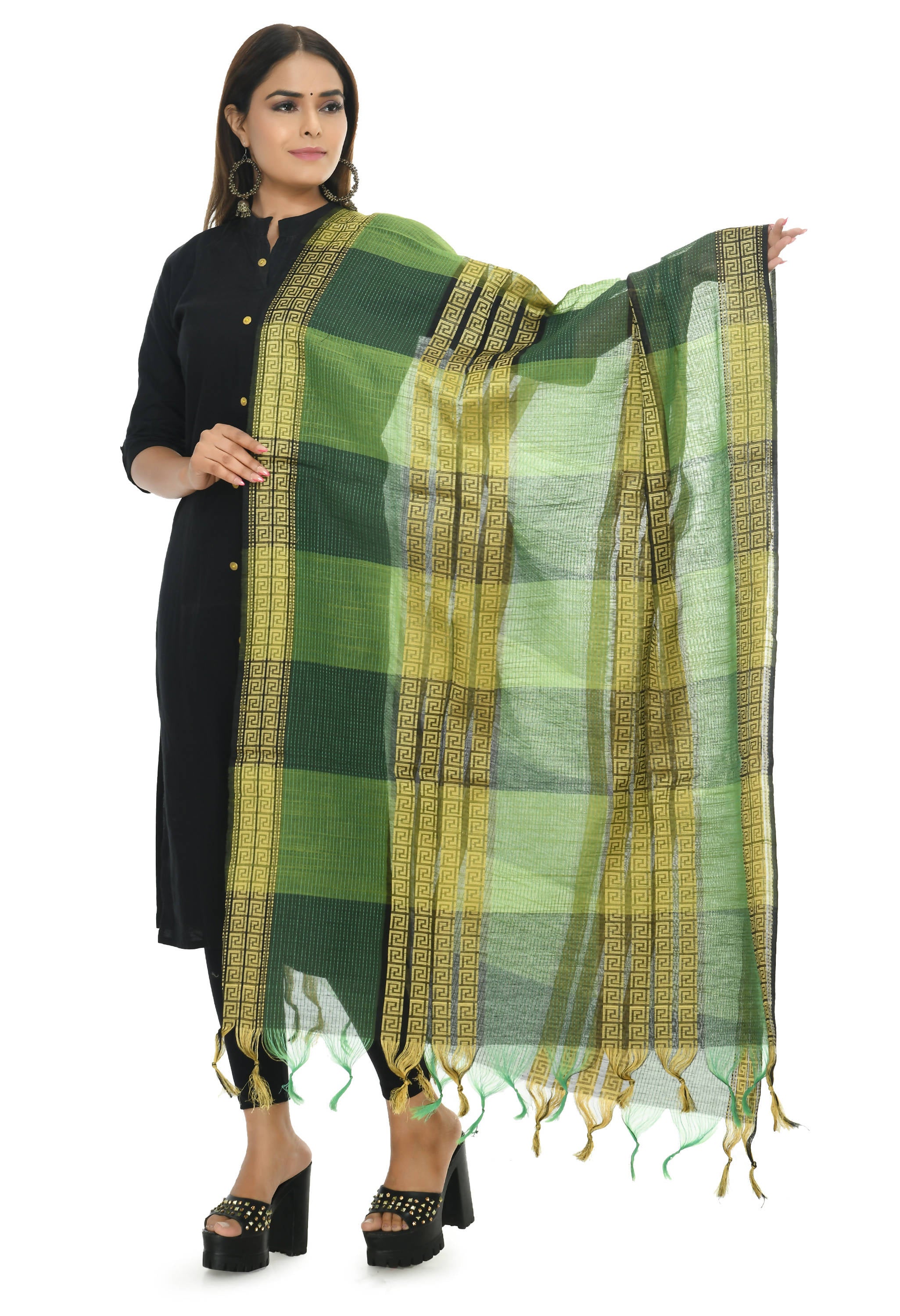 Mominos Fashion Moeza Handloom Cotton Green Tone Dupatta - Distacart
