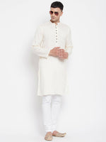 Thumbnail for Even Apparels Cream Rayon Men's Kurta With Band Collar - Distacart