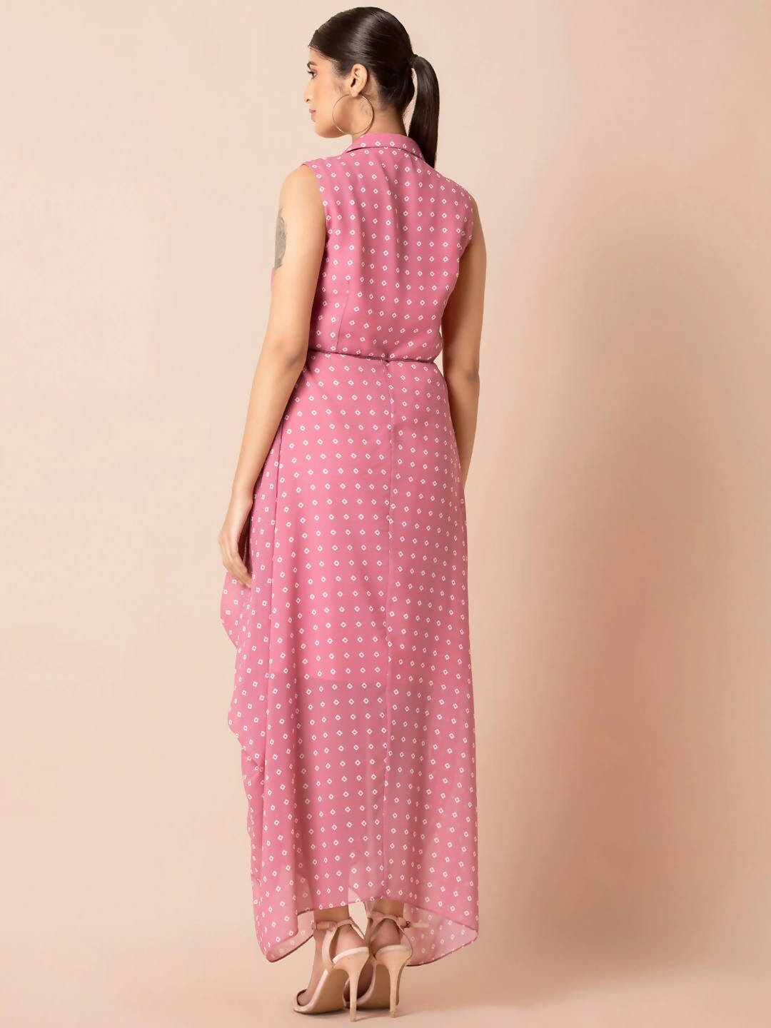 Indya Pink & White Bandhani Printed Maxi Dress - Distacart