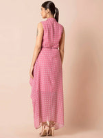 Thumbnail for Indya Pink & White Bandhani Printed Maxi Dress - Distacart