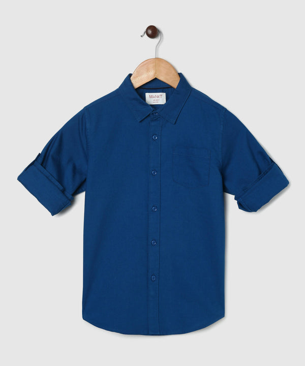 Manet Boys Full Sleeves Solid Shirt - Dark Blue - Distacart