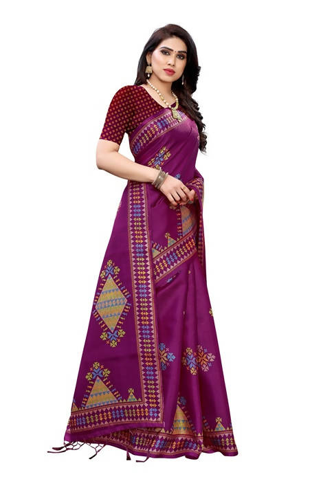 Vamika Wine Red Kalamkari Print With Jhalar Khadi Silk Saree (KITE WINE)