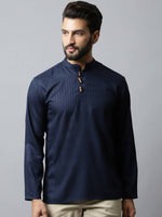 Thumbnail for Even Apparels Navy blue Color Pure Cotton Men's Kurta With Side Placket (CHK082) - Distacart