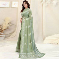 Thumbnail for Women's Partywear Designer Pista Chinon Shiffon Fancy Saree - Dyuti - Distacart