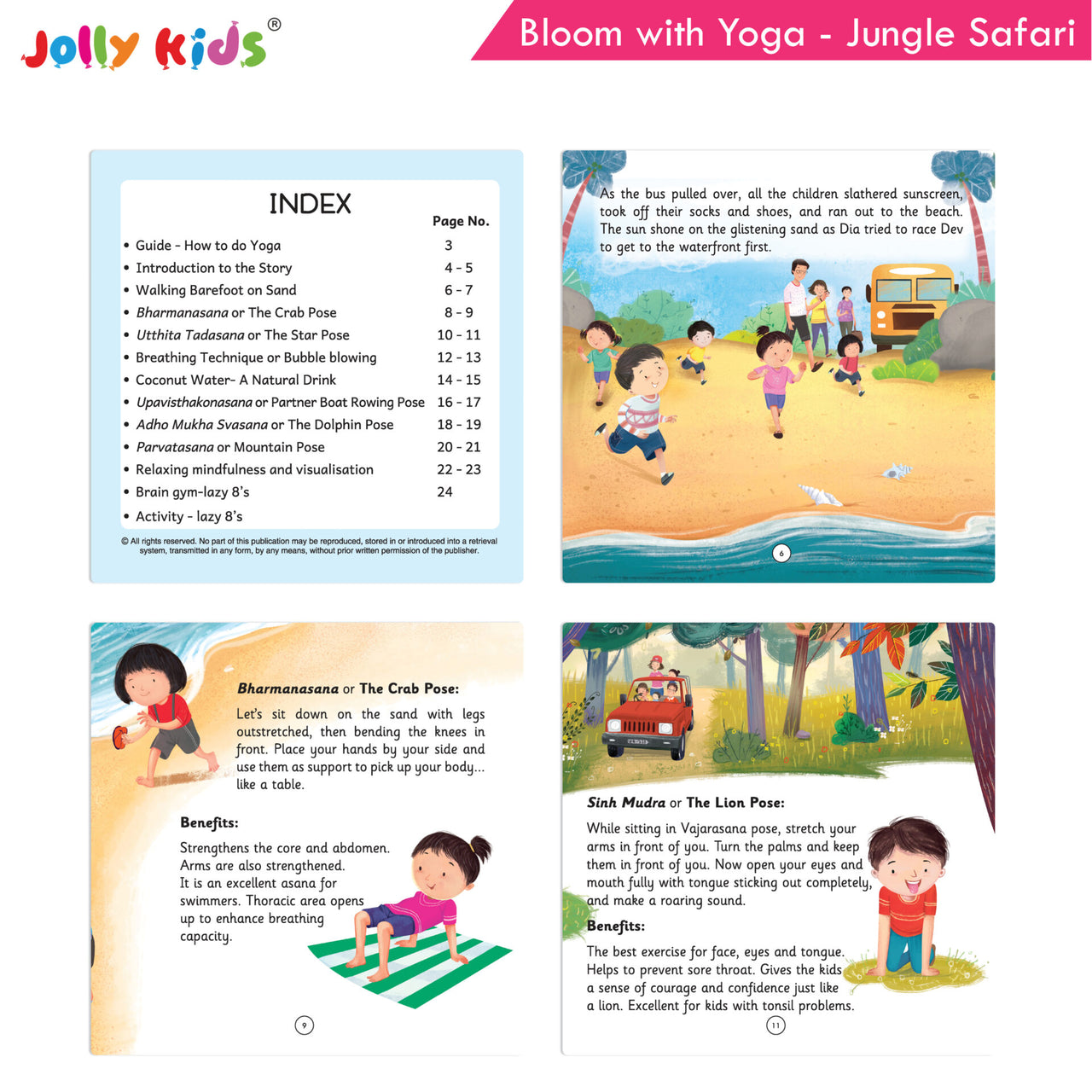Jolly Kids Bloom With Yoga Books For Kids| Set of 4| Ages 3 - 7 Year| Yoga in Different Places Like Jungle, Beach, Schools, Gardens etc. - Distacart