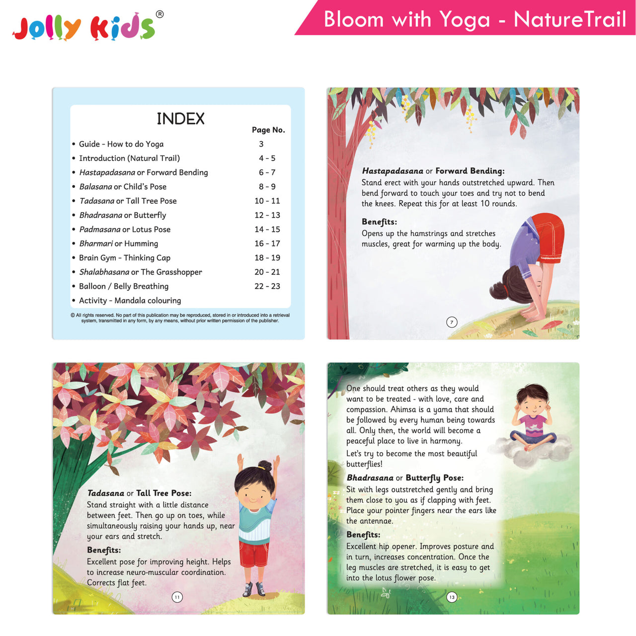 Jolly Kids Bloom With Yoga Books For Kids| Set of 4| Ages 3 - 7 Year| Yoga in Different Places Like Jungle, Beach, Schools, Gardens etc. - Distacart