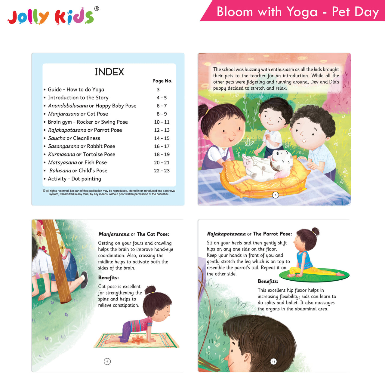 Jolly Kids Bloom With Yoga Books For Kids| Set of 4| Ages 3 - 7 Year| Yoga in Different Places Like Jungle, Beach, Schools, Gardens etc. - Distacart
