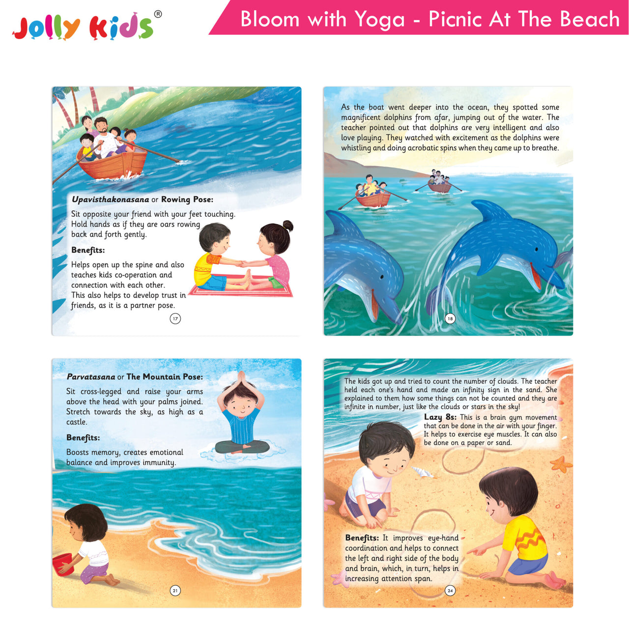 Jolly Kids Bloom With Yoga Books For Kids| Set of 4| Ages 3 - 7 Year| Yoga in Different Places Like Jungle, Beach, Schools, Gardens etc. - Distacart