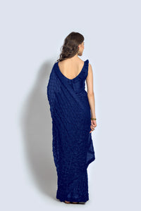 Thumbnail for Malishka Women's Blue Georgette Sequence Embroidery Saree With Blouse Piece - Distacart