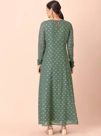 Thumbnail for Indya Green & Gold-Toned Ethnic Motifs Printed Georgette Anarkali Kurta - Distacart