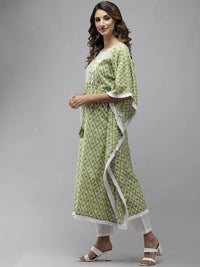 Thumbnail for Yufta Women Lime Green Printed Kaftan Kurta