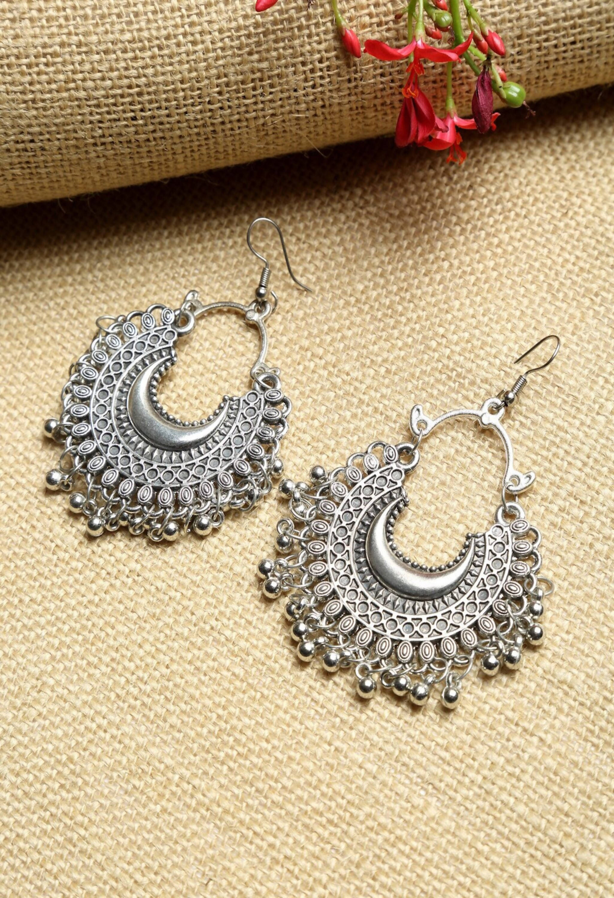 Mominos Fashion Johar Kamal Oxidised Silver-Plated Chandbali Earrings - Distacart