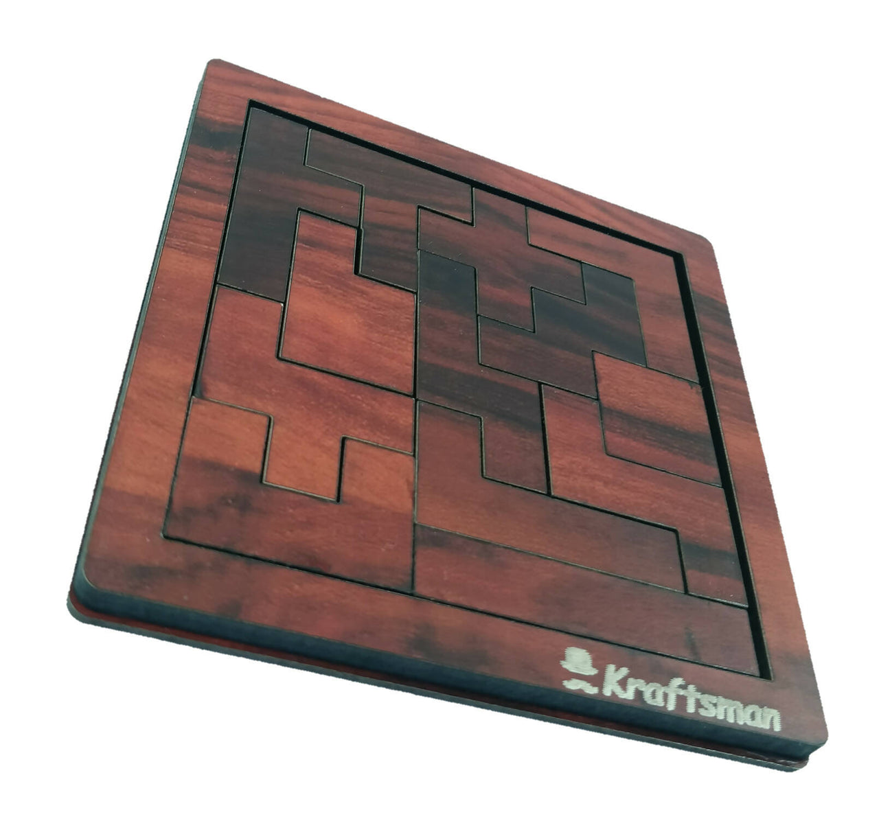 Kraftsman Portable Wooden Tetris Puzzle | 13 Pieces Puzzle Board for Kids and Adults | Travel Pouch Included - Distacart