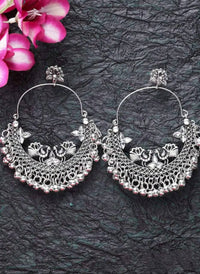 Thumbnail for Mominos Fashion Silver-Plated Peacock Design Chandbali Earrings - Distacart