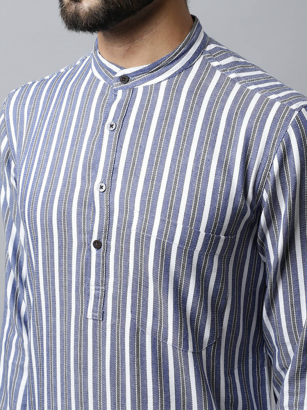 Even Apparels Blue Color Pure Cotton Men's Kurta With Band Collar (STR1168) - Distacart