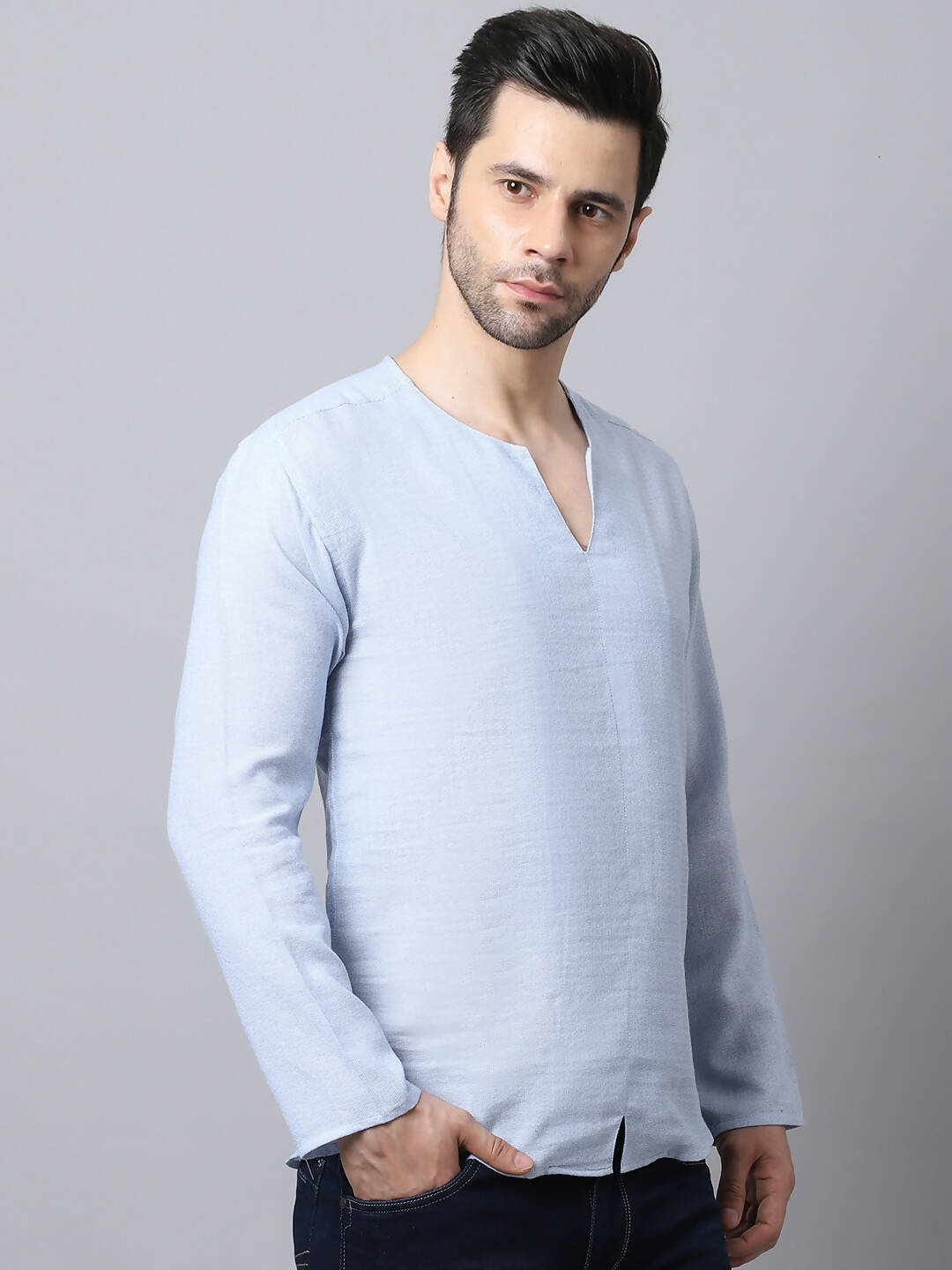 Even Apparels Blue Pure Cotton Round Neck Slit Kurta - Distacart