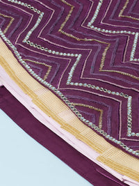 Thumbnail for House of Panchhi Women Lavender Net Zig-Zag Embroideried Lehenga, Blouse & Dupatta - Distacart