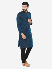 Thumbnail for Manyavar Men Blue Self Design Kurta with Churidar - Distacart