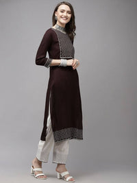 Thumbnail for Yufta Women Brown Yoke Design Regular Sequinned Kurta with Palazzo & With Dupatta