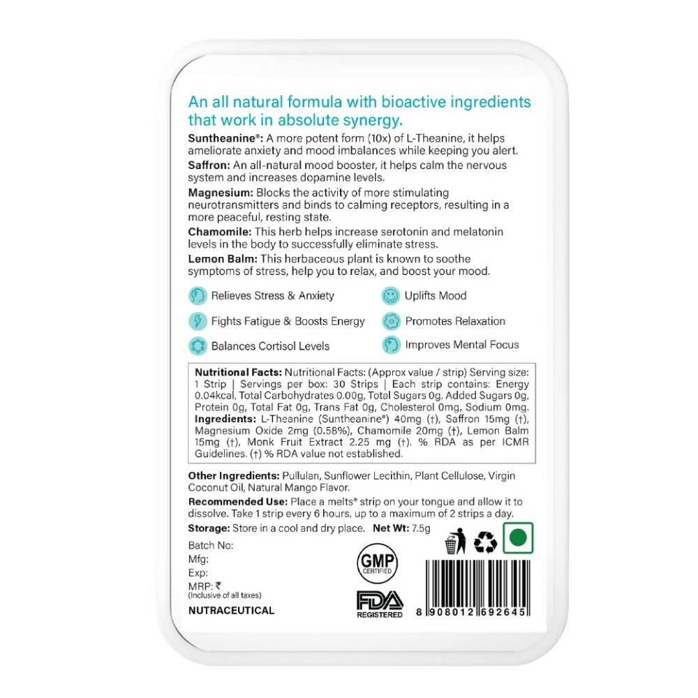 Wellbeing Nutrition Melts Calm & Relaxation Oral Strips-Soothing Mango Flavor - Distacart