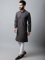 Thumbnail for Even Apparels Black Color Pure Cotton Men's Kurta With Band Collar (CHK1166) - Distacart