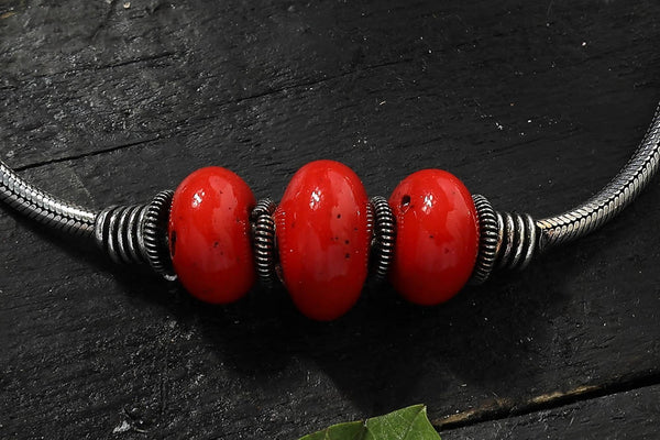 Mominos Fashion Kamal Johar Oxidised Silver With Red Beads Anklets
