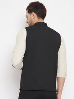 Thumbnail for Even Apparels Black Merino Men's Nehru Jacket-Contrast Lining-Inbuilt Pocket Square - Distacart