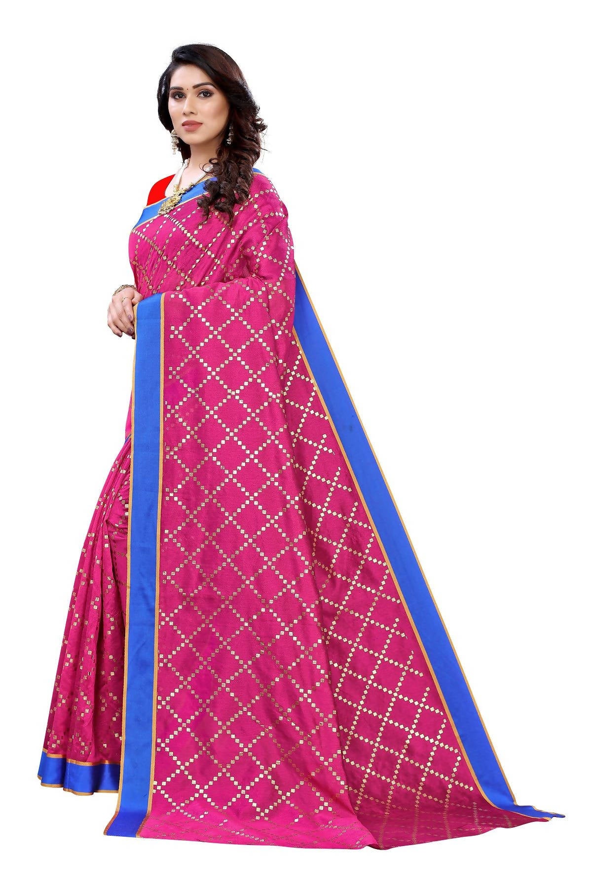 Vamika Pink Linen Foil Print Saree (YOGI PINK) - Distacart