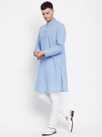 Thumbnail for Even Apparels Blue Pure Cotton Men's Kurta With Band Collar - Distacart