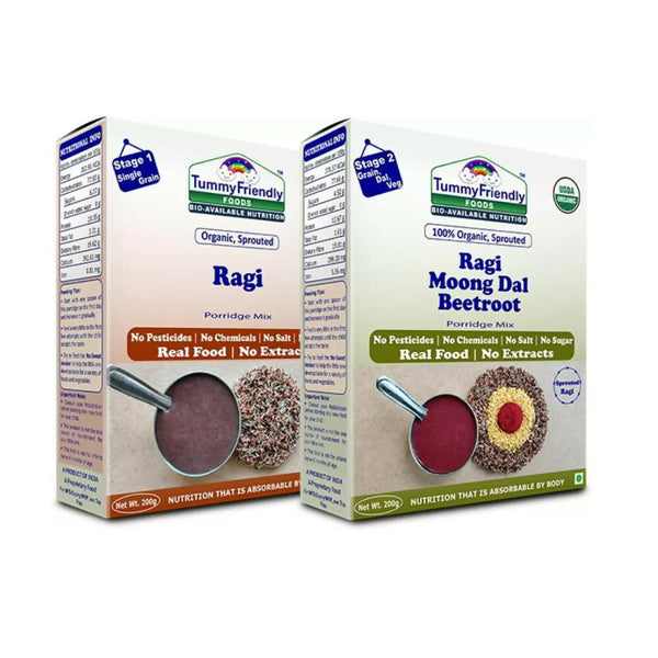 TummyFriendly Foods Organic Sprouted Ragi and Organic Sprouted Ragi, Moong Dal, Beetroot Porridge Mixes Combo - Distacart