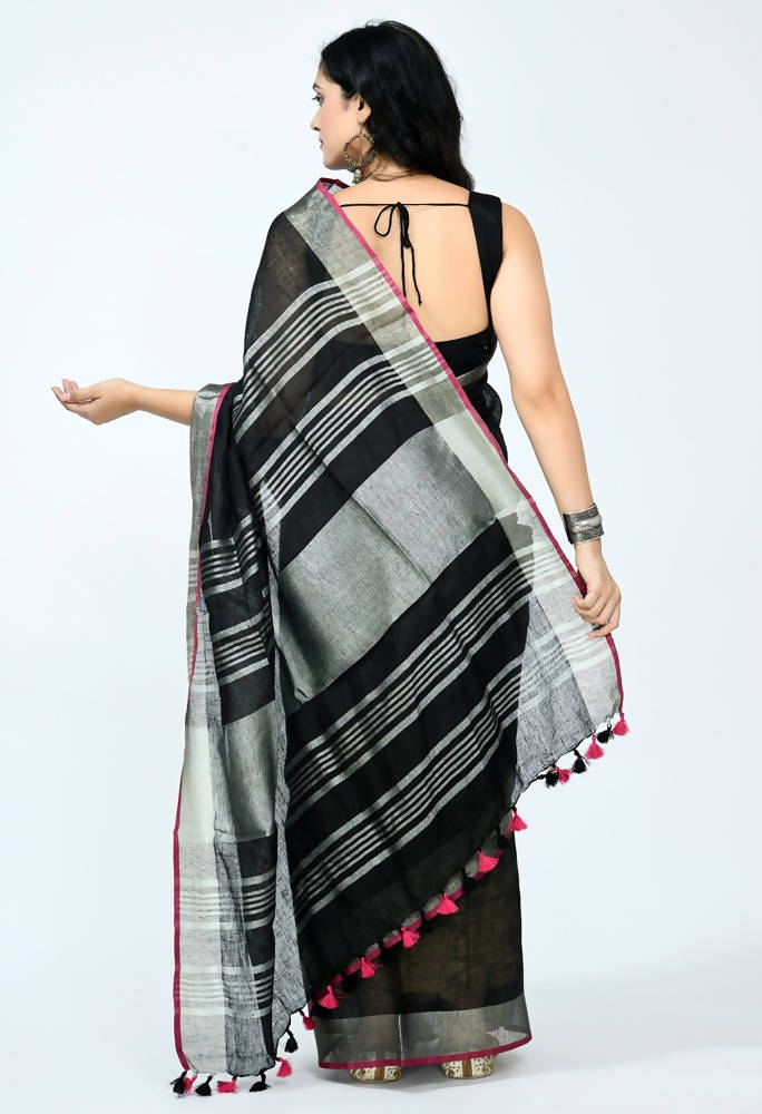 Mominos Fashion Moeza Pure Linen Black Saree