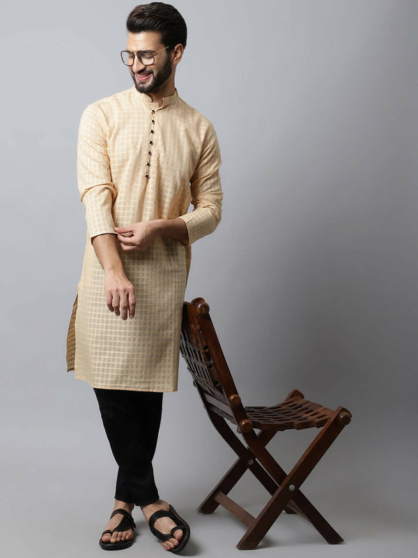 Even Apparels Beige Color Pure Cotton Men's Kurta With Side Placket (CHK1200) - Distacart