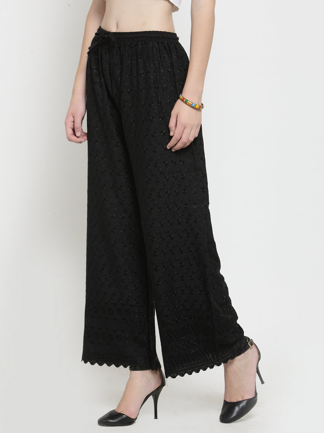Wahe-NOOR Women's Black Full Chikankari Rayon Palazzo - Distacart