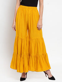 Thumbnail for Wahe-NOOR Women's Mustard Flared Solid Gharara - Distacart