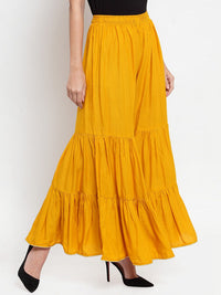 Thumbnail for Wahe-NOOR Women's Mustard Flared Solid Gharara - Distacart