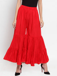 Thumbnail for Wahe-NOOR Women's Red Flared Solid Gharara - Distacart