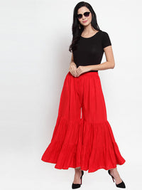 Thumbnail for Wahe-NOOR Women's Red Flared Solid Gharara - Distacart
