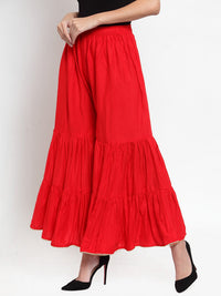 Thumbnail for Wahe-NOOR Women's Red Flared Solid Gharara - Distacart