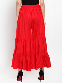 Thumbnail for Wahe-NOOR Women's Red Flared Solid Gharara - Distacart