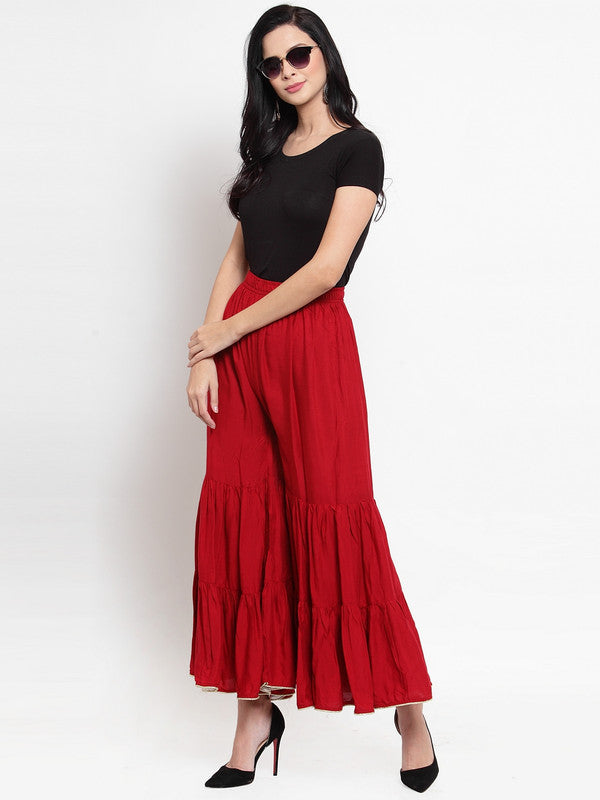 Wahe-NOOR Women's Maroon Flared Solid Gharara - Distacart