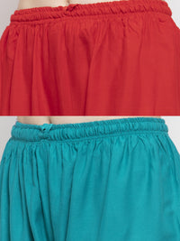 Thumbnail for Wahe-NOOR Women's Solid Red & Turquoise Rayon Palazzo (Set Of 2) - Distacart