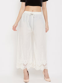 Thumbnail for Wahe-NOOR Women's Cream Straight Embroidered Palazzo - Distacart