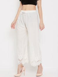 Thumbnail for Wahe-NOOR Women's Cream Straight Embroidered Palazzo - Distacart
