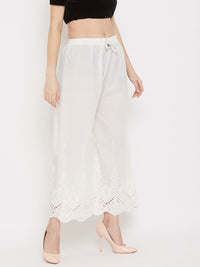Thumbnail for Wahe-NOOR Women's Cream Straight Embroidered Palazzo - Distacart