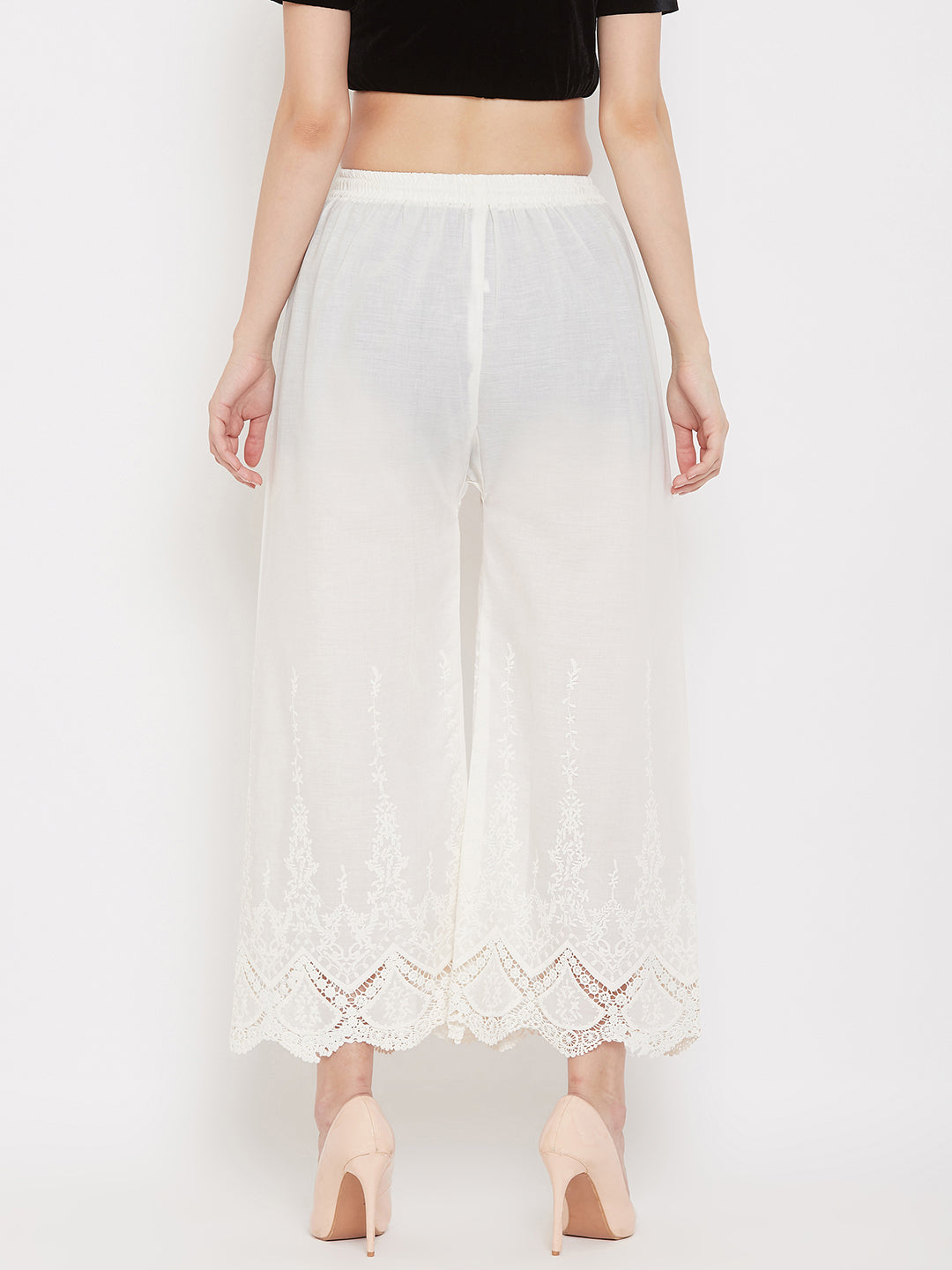 Wahe-NOOR Women's Cream Straight Embroidered Palazzo - Distacart