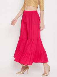Thumbnail for Wahe-NOOR Women's Magenta Flared Solid Gharara - Distacart